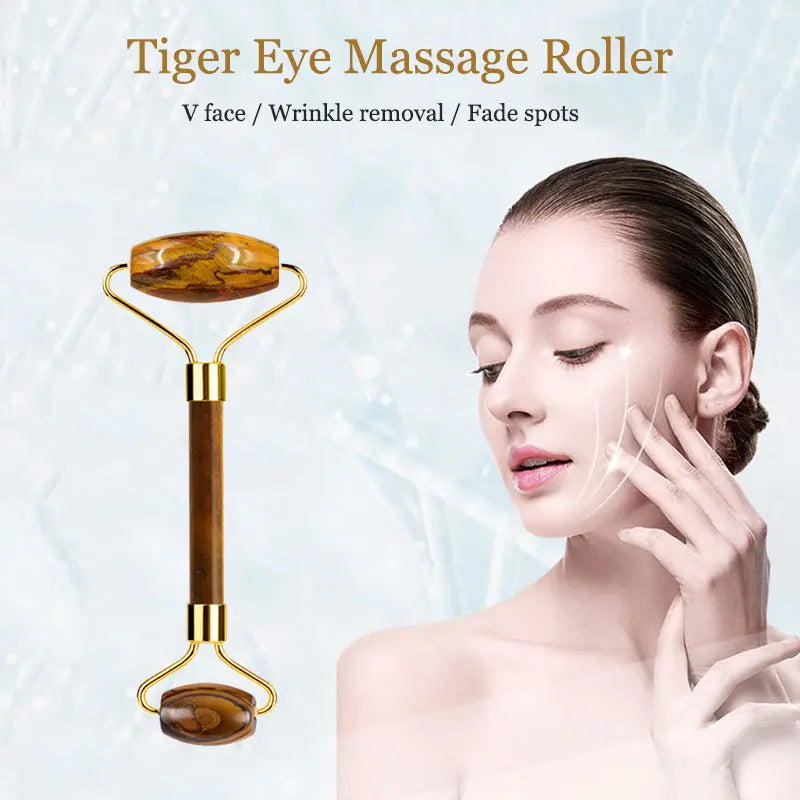 Natural Tiger Eye Gua Sha & Jade Roller Set