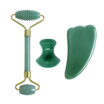 Natural Aventurine Jade Facial Roller & Gua Sha Scraper Set