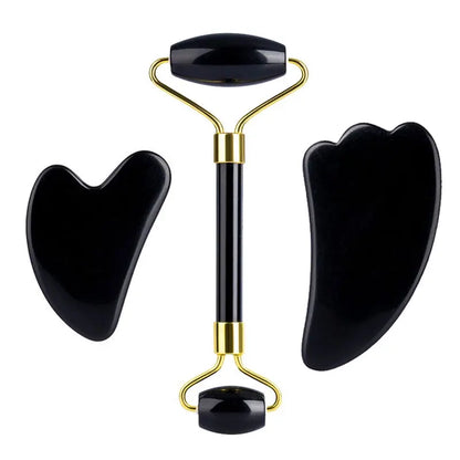 3PCS Black Obsidian Gua Sha & Jade Roller Set