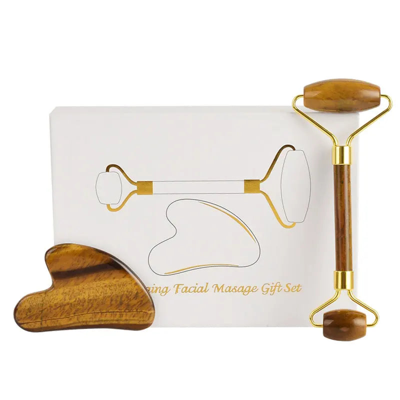 Natural Tiger Eye Gua Sha & Jade Roller Set