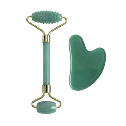 Natural Aventurine Jade Facial Roller & Gua Sha Scraper Set
