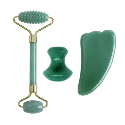 Natural Aventurine Jade Facial Roller & Gua Sha Scraper Set