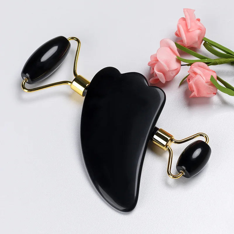 Jade Gua Sha & Obsidian Facial Roller Set