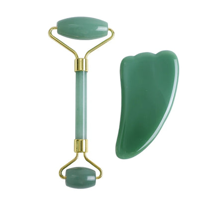 Natural Aventurine Jade Facial Roller & Gua Sha Scraper Set