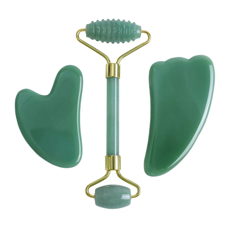 Natural Aventurine Jade Facial Roller & Gua Sha Scraper Set
