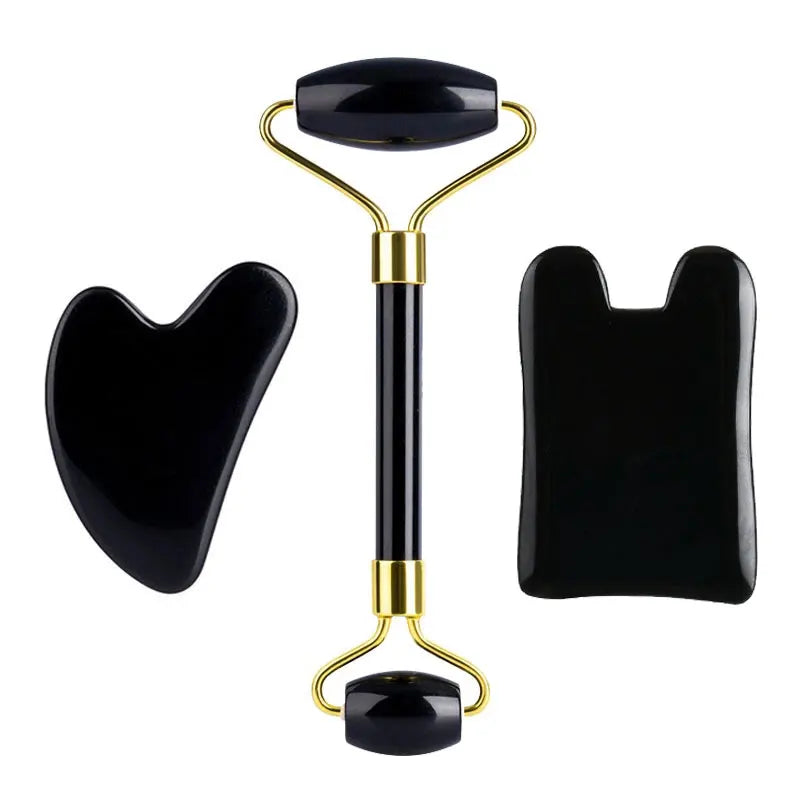 3PCS Black Obsidian Gua Sha & Jade Roller Set