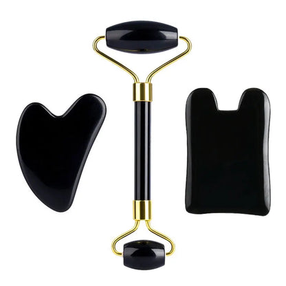3PCS Black Obsidian Gua Sha & Jade Roller Set