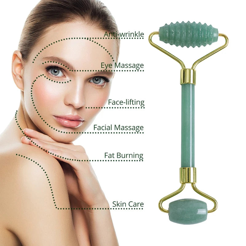 Natural Aventurine Jade Facial Roller & Gua Sha Scraper Set