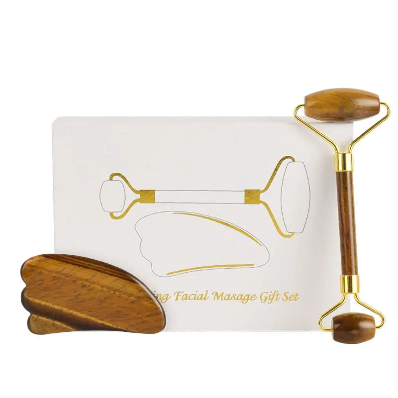 Natural Tiger Eye Gua Sha & Jade Roller Set