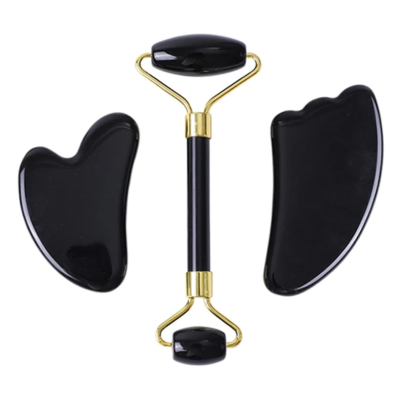 Natural Obsidian Face Roller & Gua Sha Set