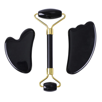 Natural Obsidian Face Roller & Gua Sha Set