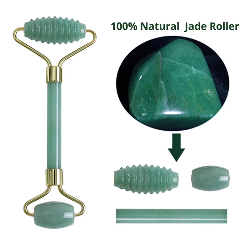 Natural Aventurine Jade Facial Roller & Gua Sha Scraper Set