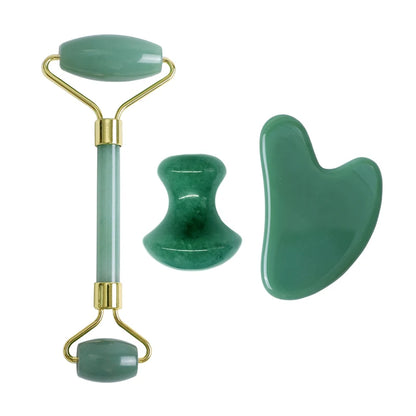 Natural Aventurine Jade Facial Roller & Gua Sha Scraper Set