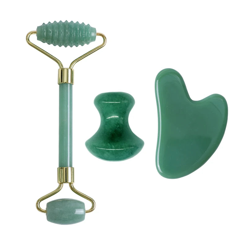 Natural Aventurine Jade Facial Roller & Gua Sha Scraper Set