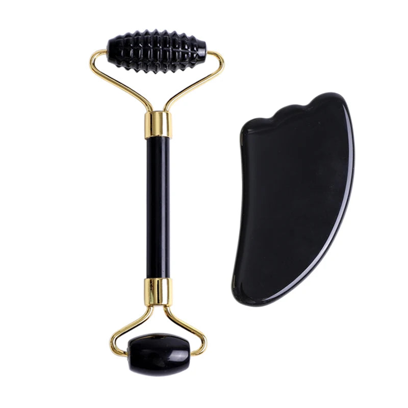 Natural Obsidian Face Roller & Gua Sha Set