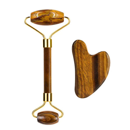 Natural Tiger Eye Gua Sha & Jade Roller Set