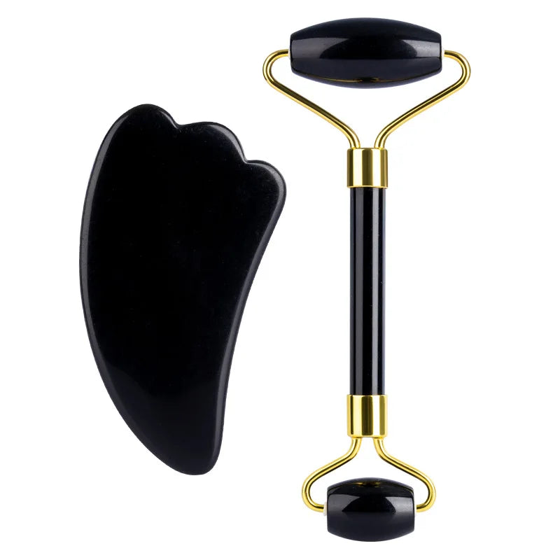 Jade Gua Sha & Obsidian Facial Roller Set