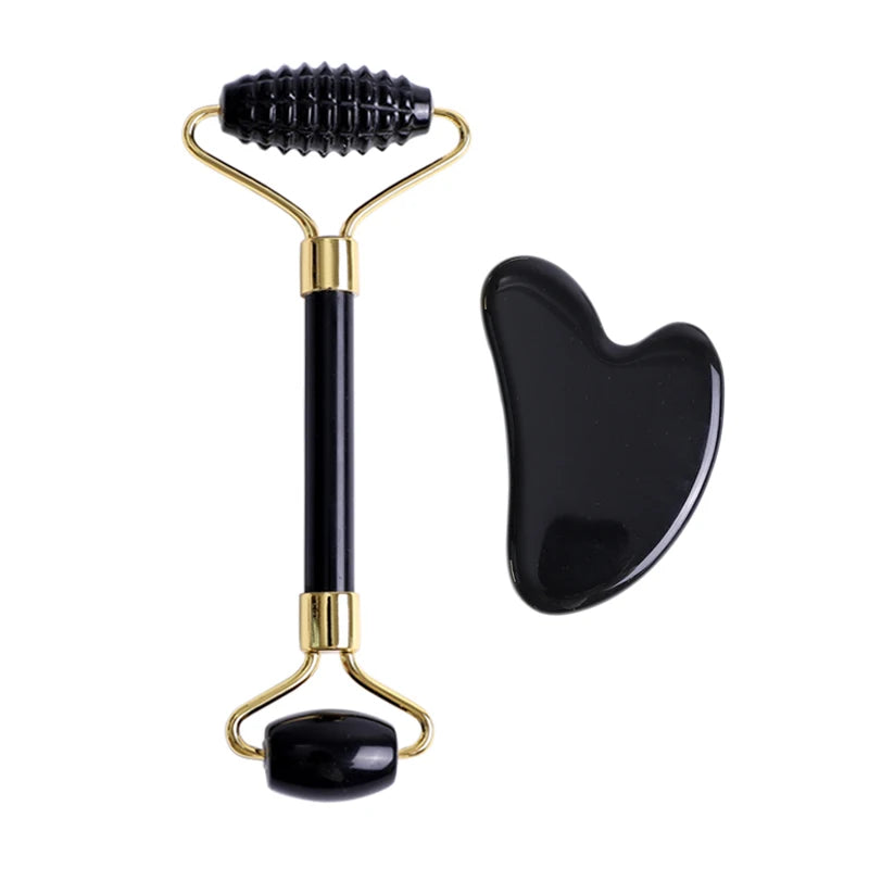 Natural Obsidian Face Roller & Gua Sha Set