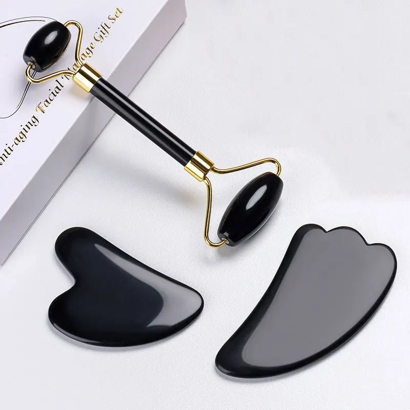 Natural Obsidian Face Roller & Gua Sha Set