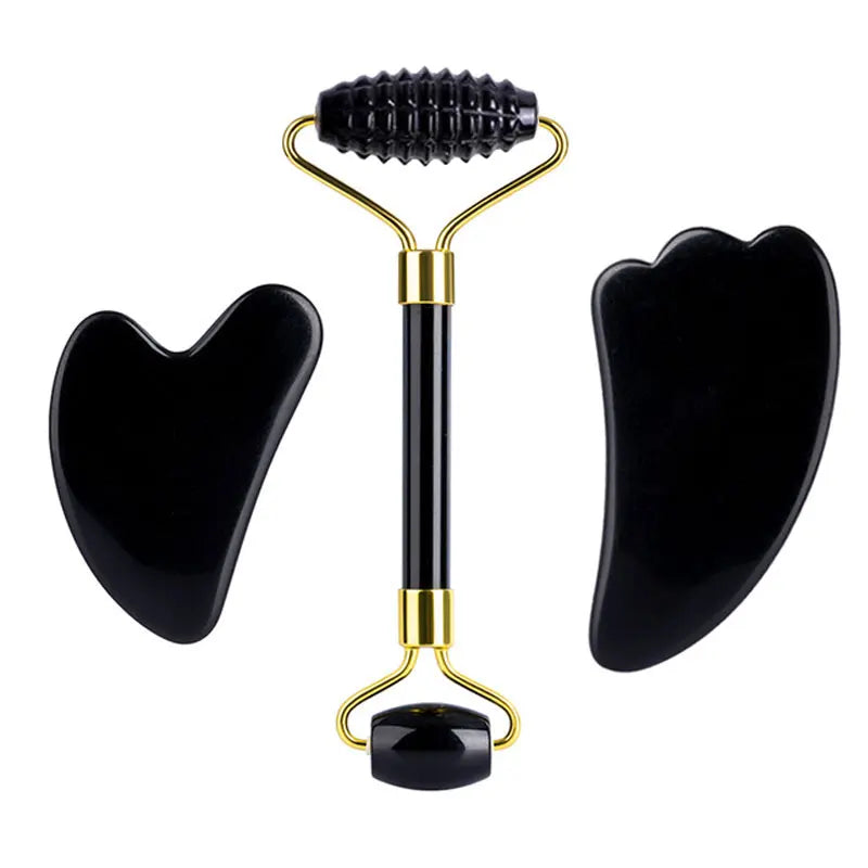 Natural Obsidian Face Roller & Gua Sha Set