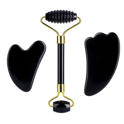 Natural Obsidian Face Roller & Gua Sha Set