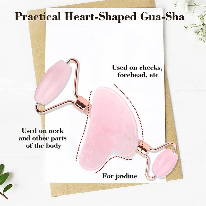 Rose Quartz Jade Roller & Gua Sha Set