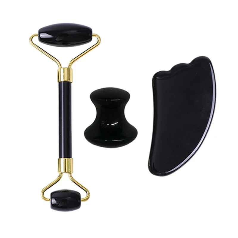 Natural Obsidian Face Roller & Gua Sha Set