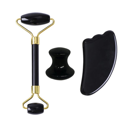 Natural Obsidian Face Roller & Gua Sha Set