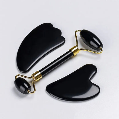 Jade Gua Sha & Obsidian Facial Roller Set