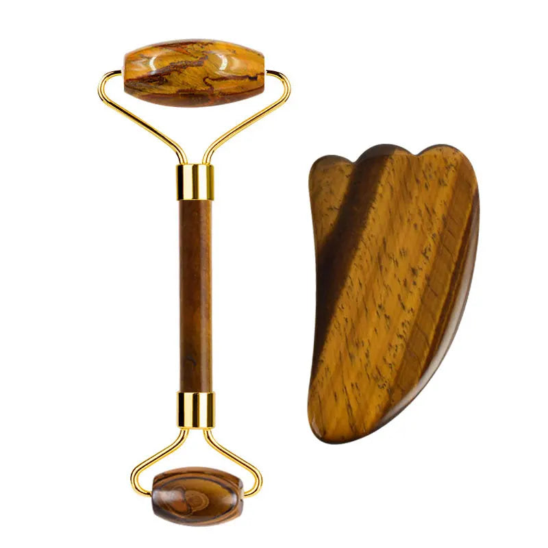 Natural Tiger Eye Gua Sha & Jade Roller Set