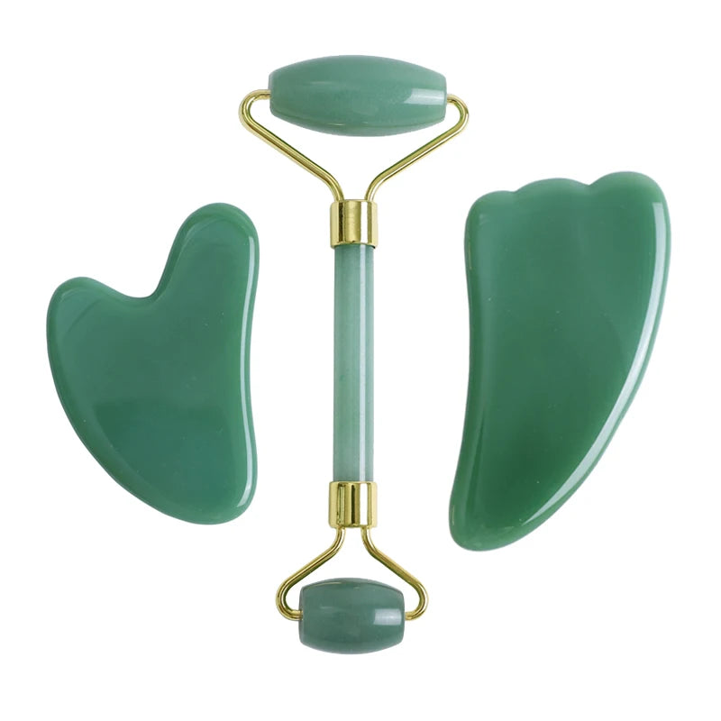 Natural Aventurine Jade Facial Roller & Gua Sha Scraper Set