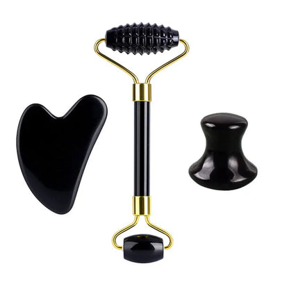 Natural Obsidian Face Roller & Gua Sha Set
