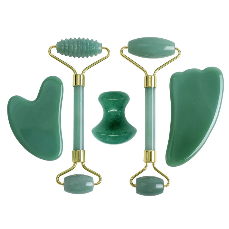 Natural Aventurine Jade Facial Roller & Gua Sha Scraper Set