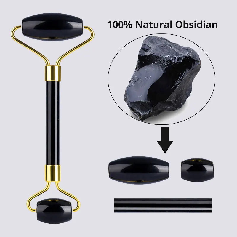 Jade Gua Sha & Obsidian Facial Roller Set