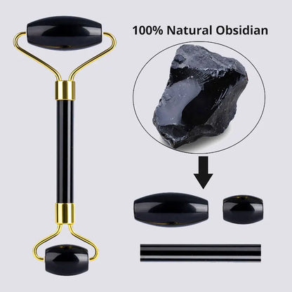 Jade Gua Sha & Obsidian Facial Roller Set