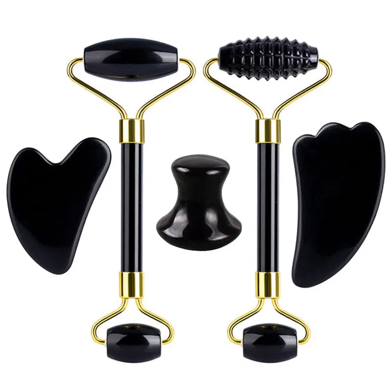 Natural Obsidian Face Roller & Gua Sha Set