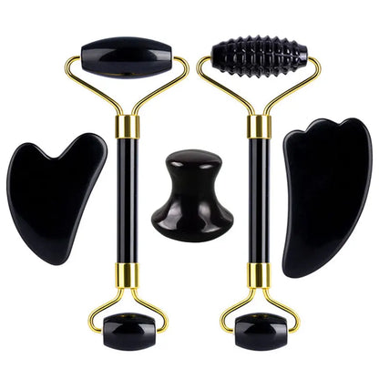 Natural Obsidian Face Roller & Gua Sha Set