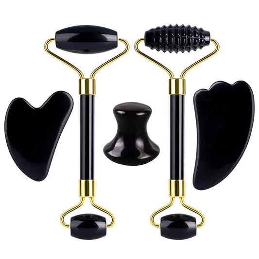 Natural Obsidian Face Roller & Gua Sha Set