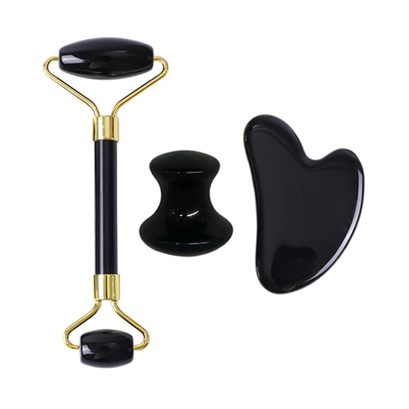 Natural Obsidian Face Roller & Gua Sha Set