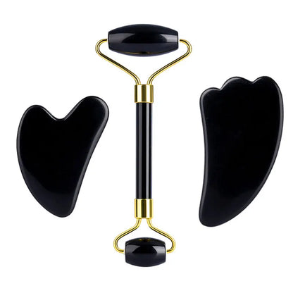 Jade Gua Sha & Obsidian Facial Roller Set