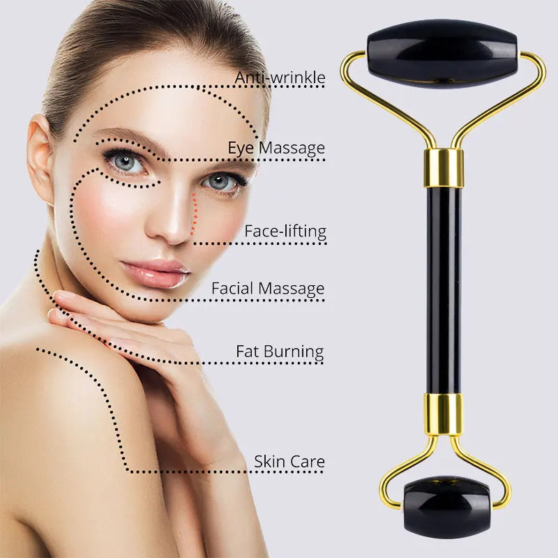 Jade Gua Sha & Obsidian Facial Roller Set