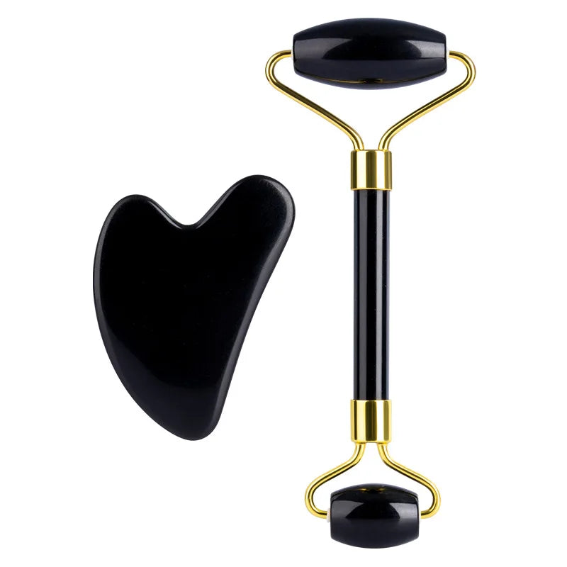 Jade Gua Sha & Obsidian Facial Roller Set