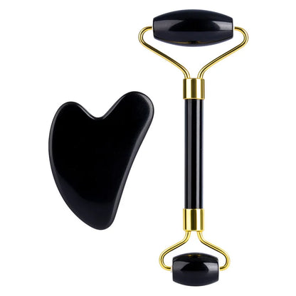 Jade Gua Sha & Obsidian Facial Roller Set