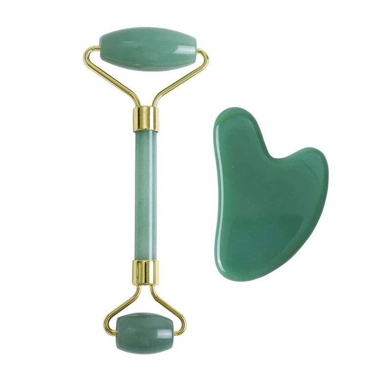 Natural Aventurine Jade Facial Roller & Gua Sha Scraper Set