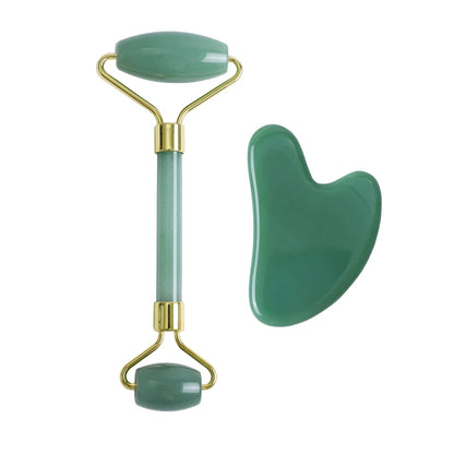 Natural Aventurine Jade Facial Roller & Gua Sha Scraper Set
