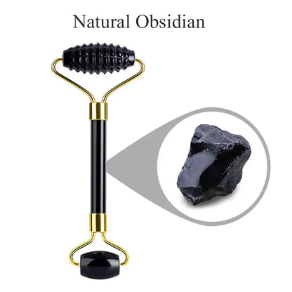 Natural Obsidian Face Roller & Gua Sha Set