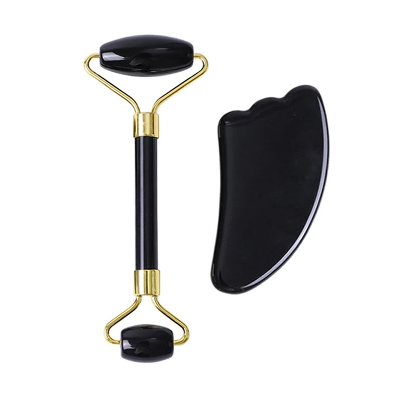 Natural Obsidian Face Roller & Gua Sha Set