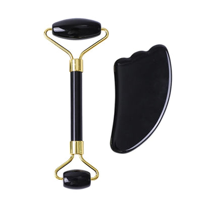 Natural Obsidian Face Roller & Gua Sha Set