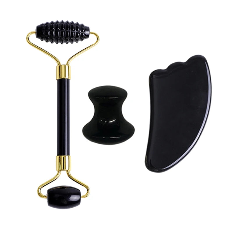 Natural Obsidian Face Roller & Gua Sha Set
