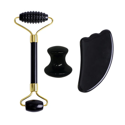 Natural Obsidian Face Roller & Gua Sha Set